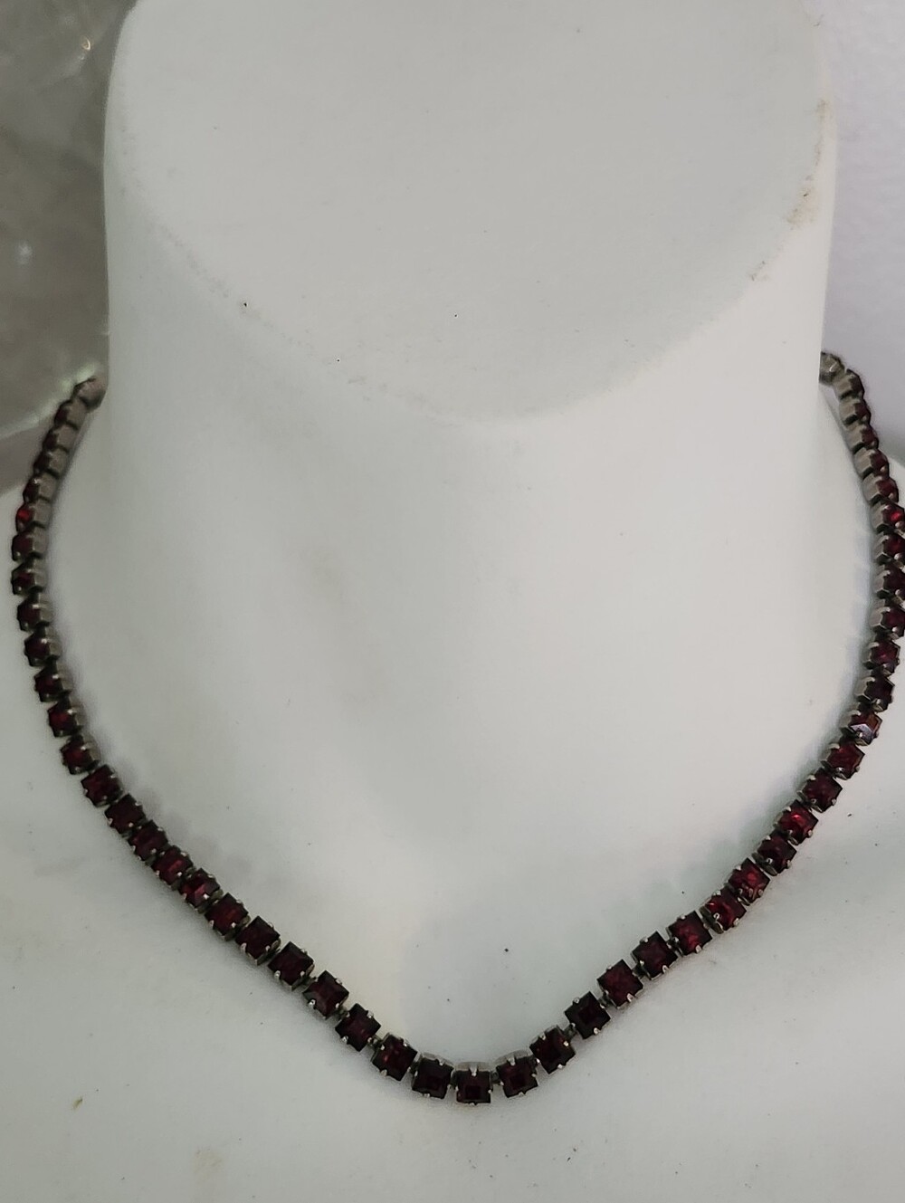 Red Rhinestone Tennis Necklace - 15 Inches